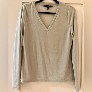 White House Black Market Shimmering Silver Long Sleeve Top